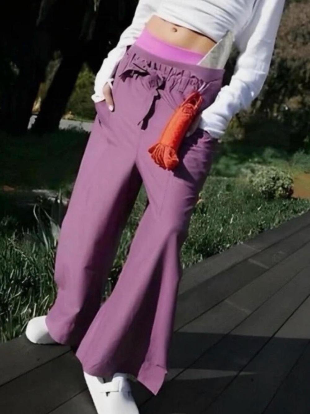 FREE PEOPLE Movement Fresh Start Pants Black Tea Purple Barrel Leg  L - Picture 2 of 13